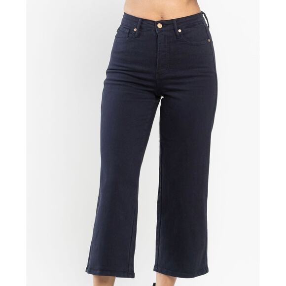Judy Blue High Waist Tummy Control Garment Dyed Wide Leg Crop Navy Jeans 28 - Picture 1 of 15